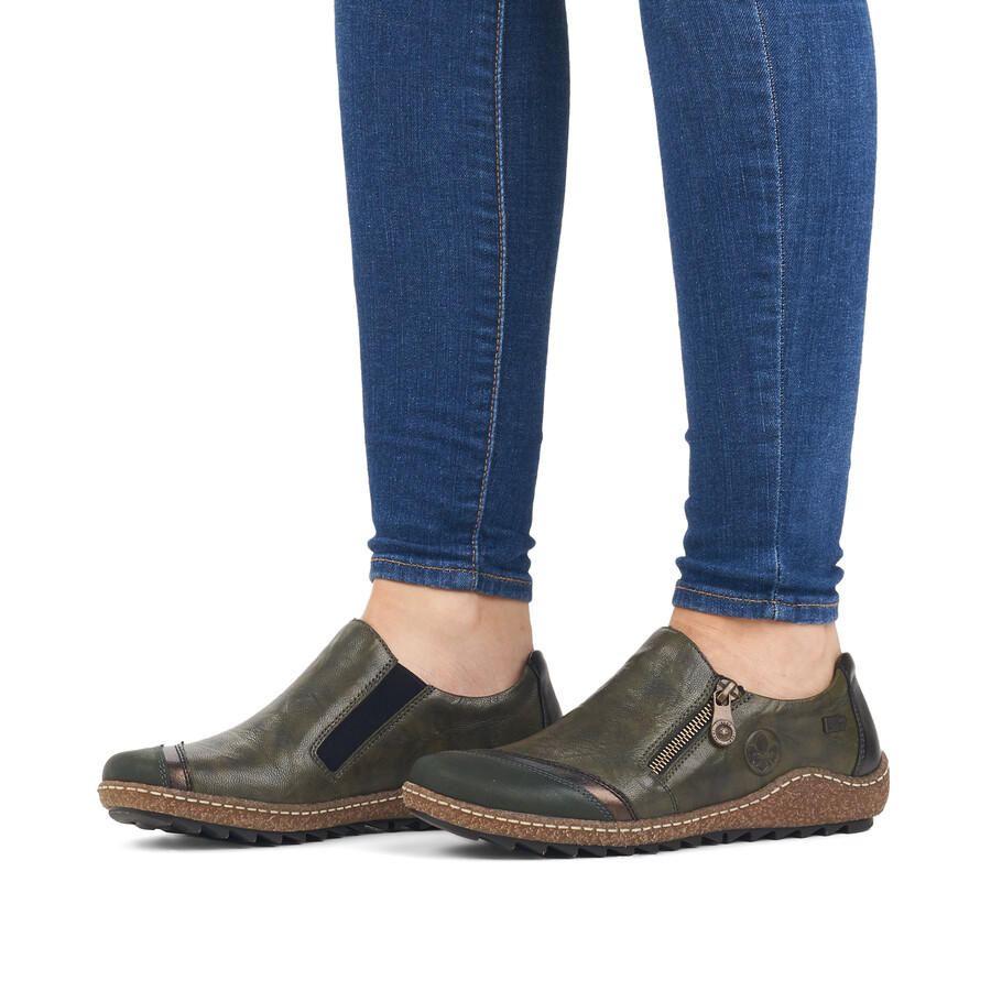 scarpe con cerniera verde da donna rieker l7571-54