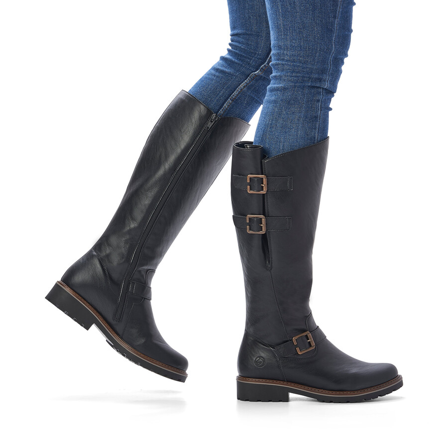 stivali neri con cerniera per donna remonte r6590-01
